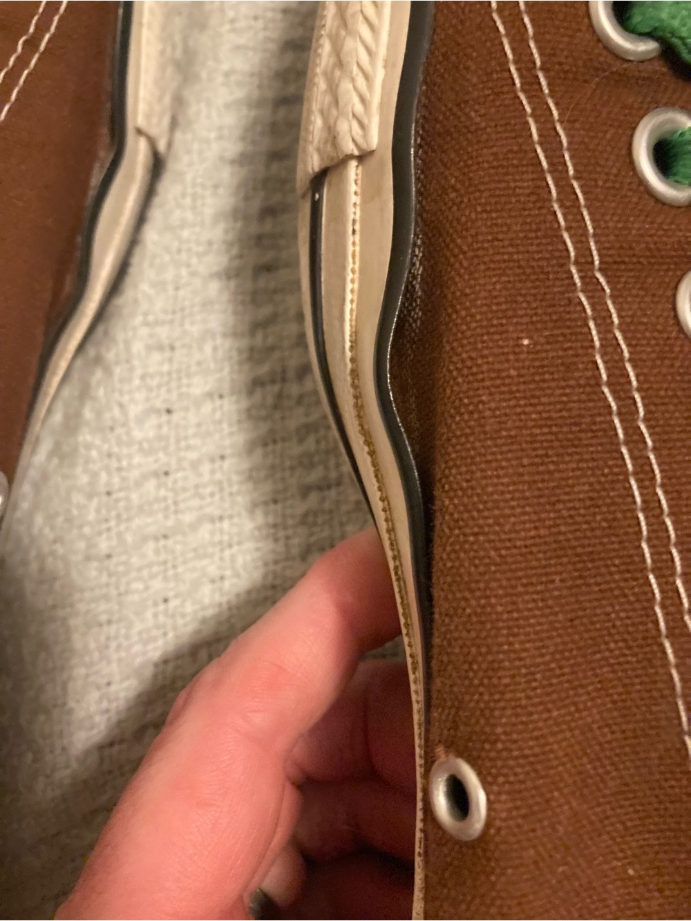 Converse Men's Low Top Canvas Sneakers in Brown with Green Laces - Picture 4 of 7